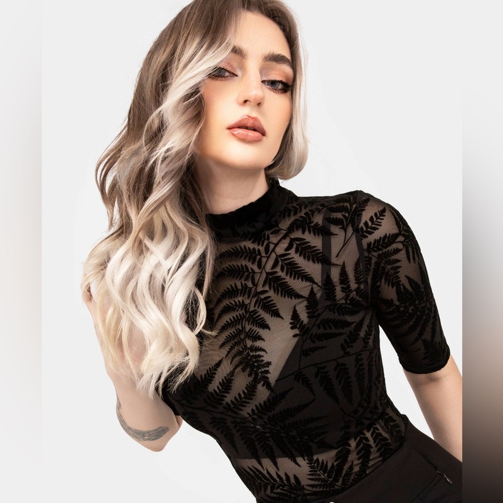 Disturbia Black Sheer Leaf Pattern Blouse